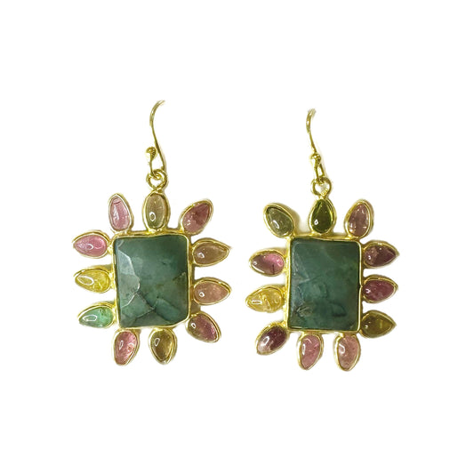 Emerald and tourmaline love earrings